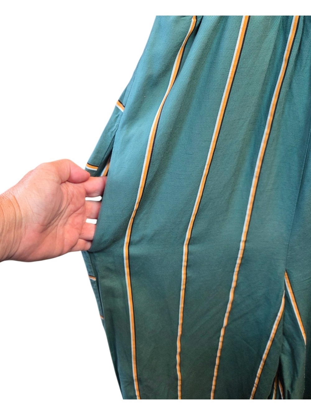 Ett Twa By Anthropologie Teal Striped Wide Leg Jumpsuit Size Large - Picture 4 of 6